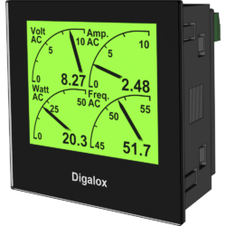 TDE Instruments Digalox DPM72-MP digital panel meter with 2 measurement inputs for measuring electrical quantities with USB interface and backlight with adjustable colour.