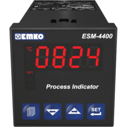 EMKO ESM-4400 process display with universal input and 2 slots for output expansion cards.