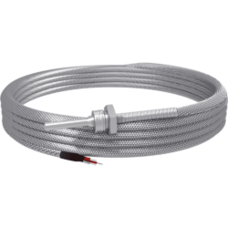 EMKO RTR PT1000 temperature probe with thread and cable sheath made of fibreglass braid.
