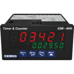 EMKO EZM-4950 Compteur à présélection, temporisateur et tachymètre multifonctionnel avec 2 entrées et 2 slots pour cartes d'extension E/S.