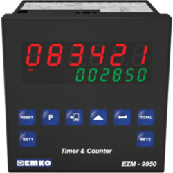 EMKO EZM-9950 Multifunctional preset counter, timer and tachometer with 2 counting inputs and 2 slots for output modules